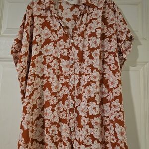Acacia Swimwear Red and White Floral Button-Down Shirt